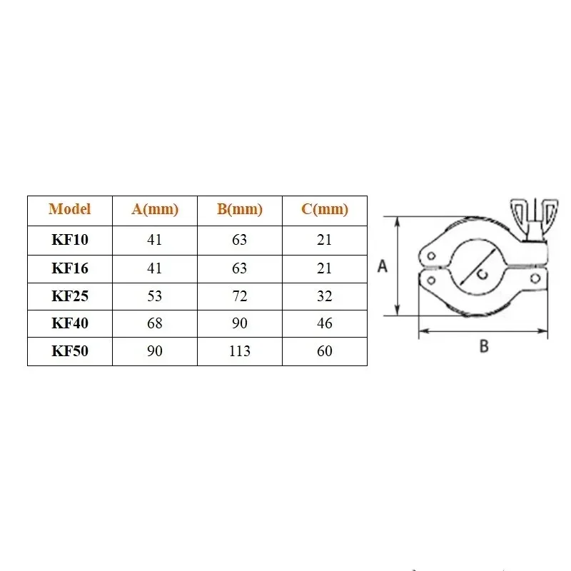 KF10، KF16، KF25، KF40، KF50 ثلاثة وصلات لقط توصيل قوس التمركز وحلقة O الفلور، مصنوعة من 304ss