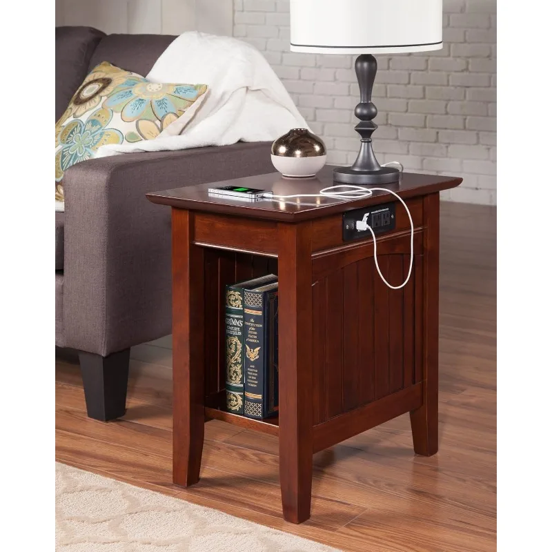 Nantucket Chair Side Table with Built-in Charger in Burnt Amber