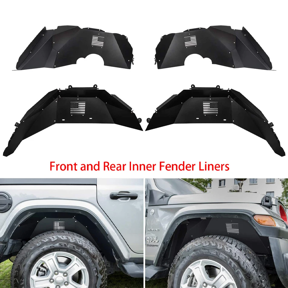 

TM Front & Rear Inner Fender Liners Fits for 2018-2022 Jeep Wrangler JL Unlimited Sahara Rubicon Freedom Sport US Logo (Black)