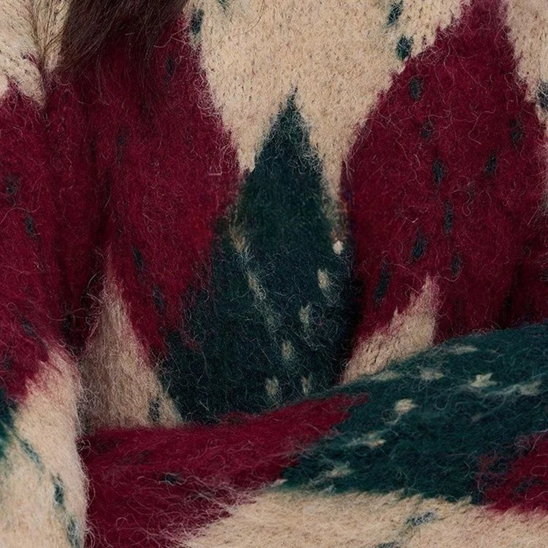 الماس شبكة الرجال عيد الميلاد سترة للجنسين تريكو الخريف الشتاء س الرقبة طويلة الأكمام Argyle تصميم فضفاض البلوز سترة ناعمة #6