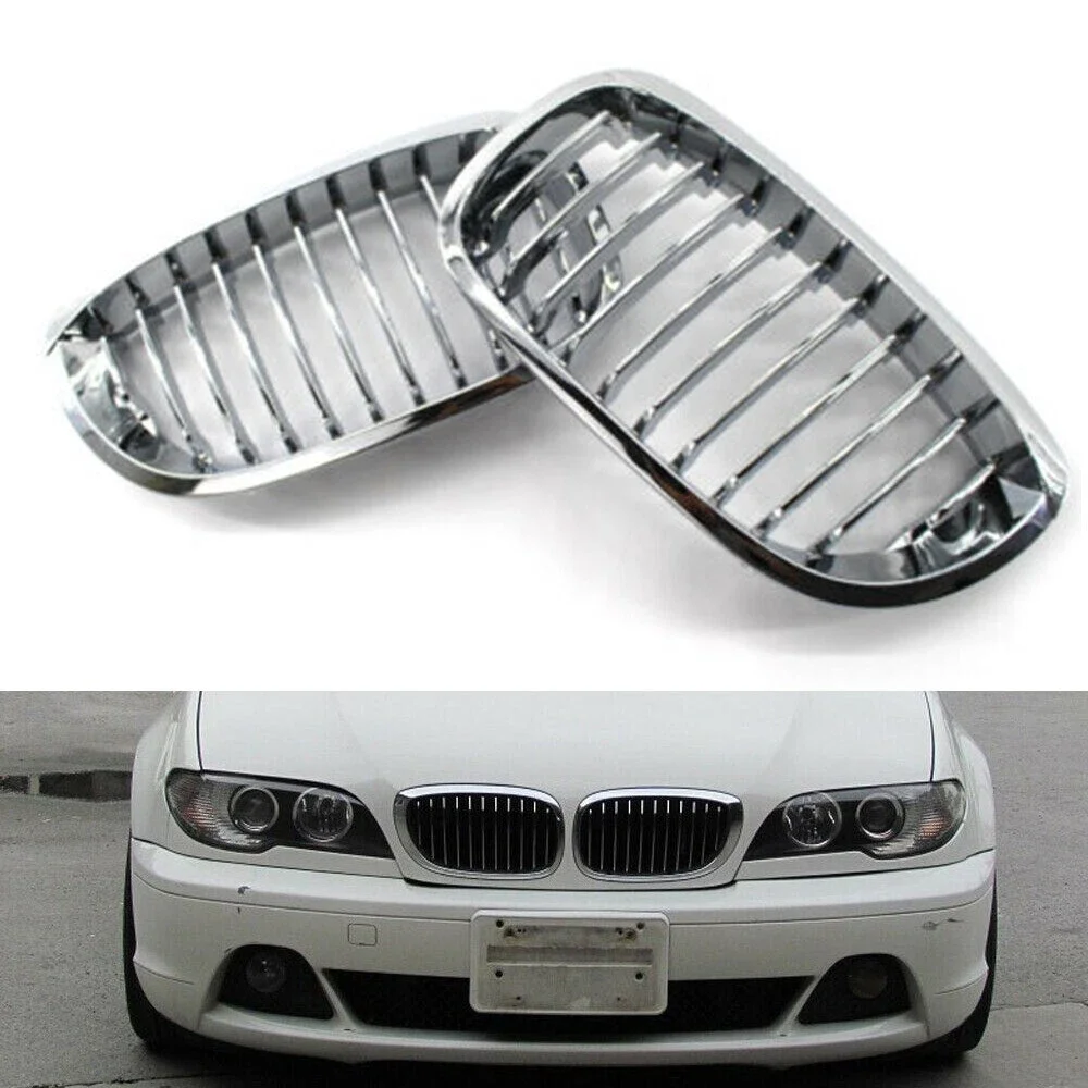 

1Pair Front Hood Grilles Kidney Grill Chrome 51137064317 51137064318 for BMW 3-Series E46 Coupe Cabrio 2-Door 2003-2006 Facelift