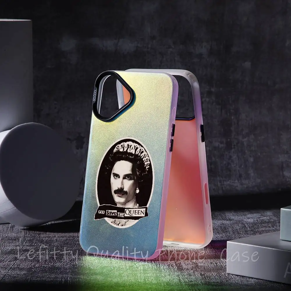 حافظة هاتف Q-Queen Band Rock لهاتف آيفون 16 15 14 13 12 11 Pro Max غير لامع أورورا متعدد الألوان ليزر معدني متدرج Funda #5