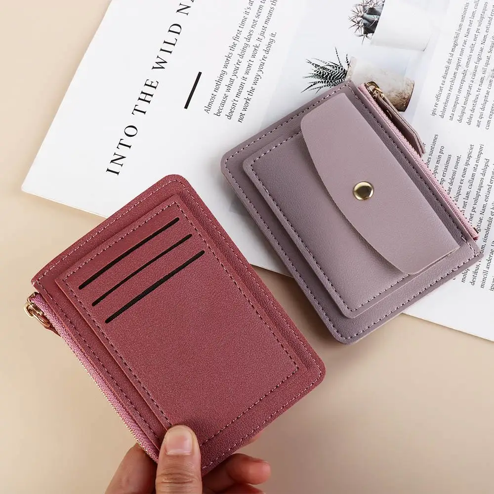 Square Leather Coin Purse Simple Multifunctional Zipper Zipper Short Wallet ID Card Case Short Wallet Hasp Wallet Outdoor