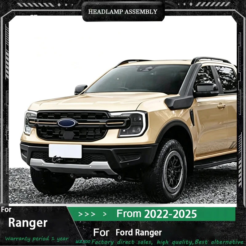 For Ford Ranger 2022-2025 LED Car Headlight Assembly Upgrade with Flowing Turn Signal and 2 Projector Lens Accessories
