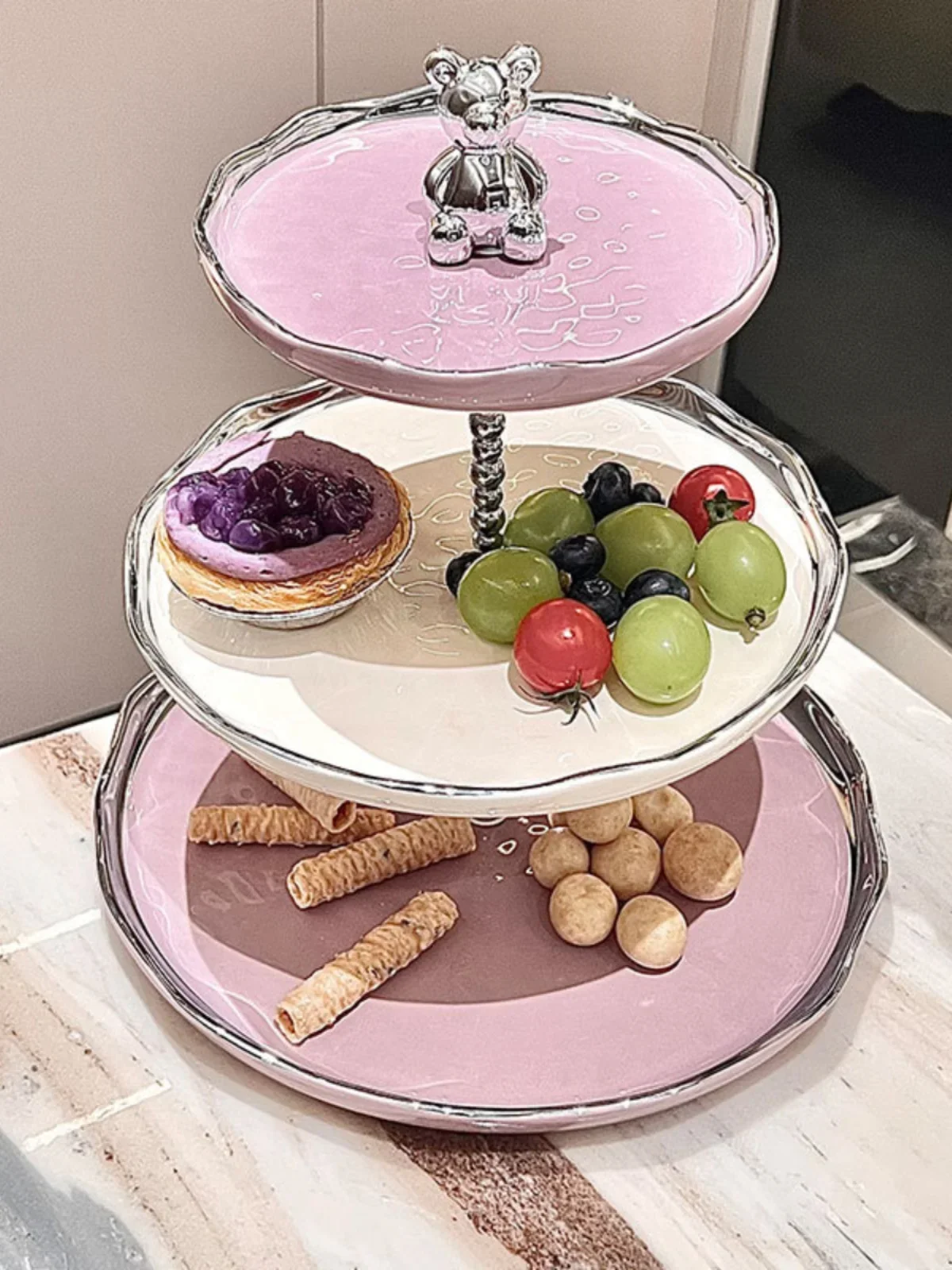 

Радужная тарелка с фруктами, ценная многослойная подставка для торта, гостиная, домашний десертный стол, дисплей