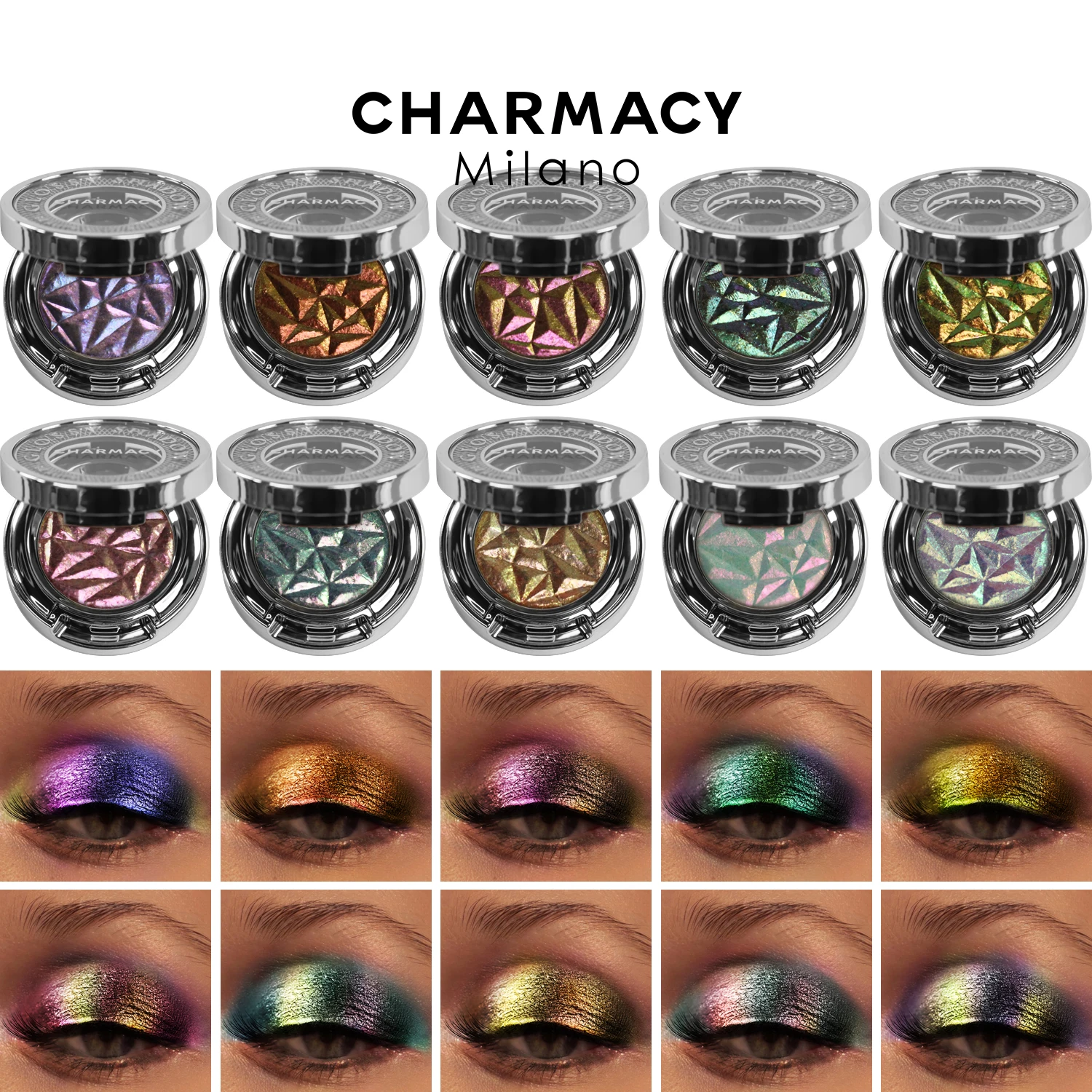 CHARMACY 10 Màu Sắc Lấp Lánh Lâu Dài MultiChrome Tắc Kè Hoa Toàn Phương Phấn Mắt Dạng Bột Màu Mắt Trang Điểm Dành Cho Nữ Đựng Mỹ Phẩm