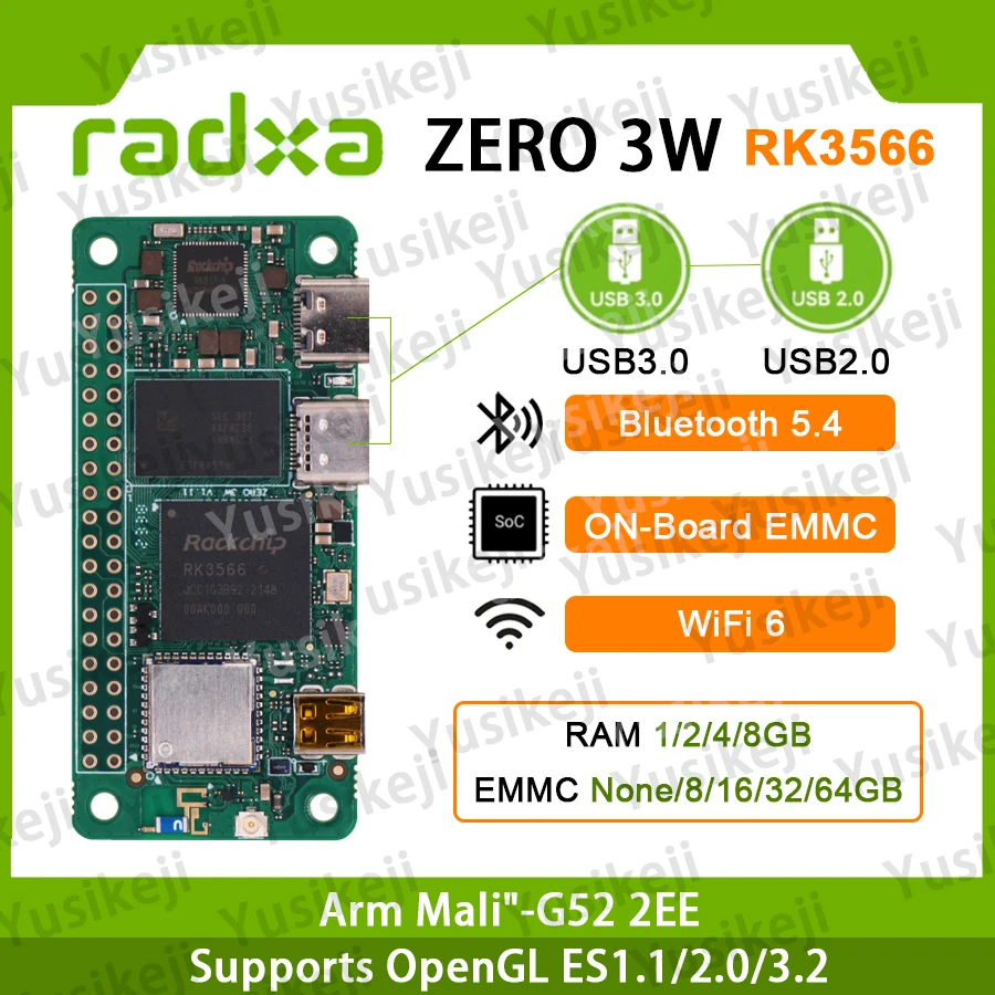وحدة المعالجة المركزية Radxa ZERO 3W RK3566 ذات 4 النواة SBC وحدة معالجة الرسومات وNPU وHDMI مع مخرج 1080P وWiFi 6 وBT 5.4، كمبيوتر لوحي واحد