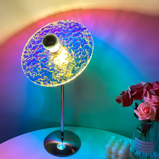 Lampa stołowa Sunset Projekcja Tęczowa lampka nocna Atmosfera Dekoracja domu Oświetlenie fotograficzne LED USB do dekoracji ściennych