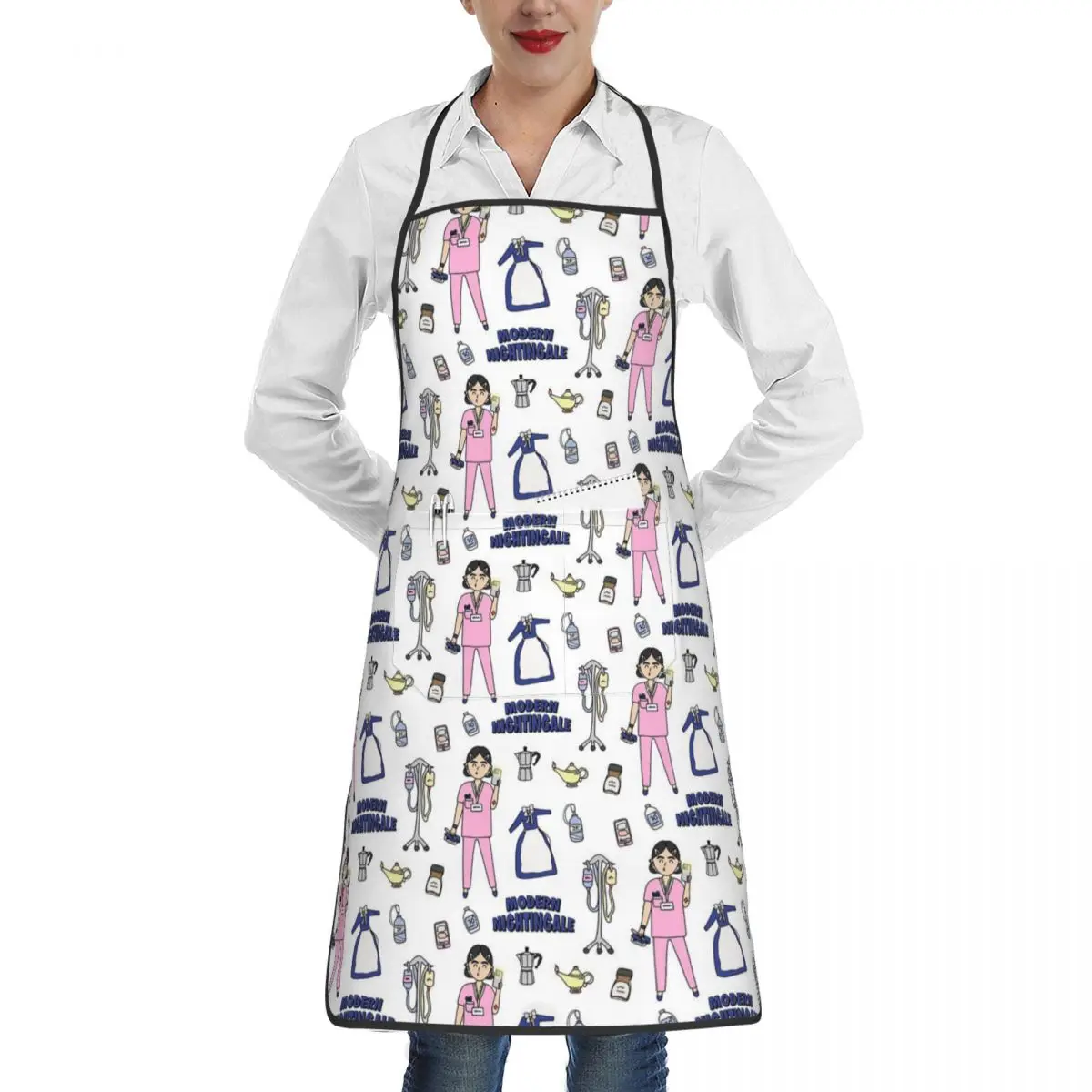 Doctor Enfermera En Apuros NURSE Chef Apron with Pocket Oil Water Resistant Adjustable Neck Strap BBQ Aprons for Men Women