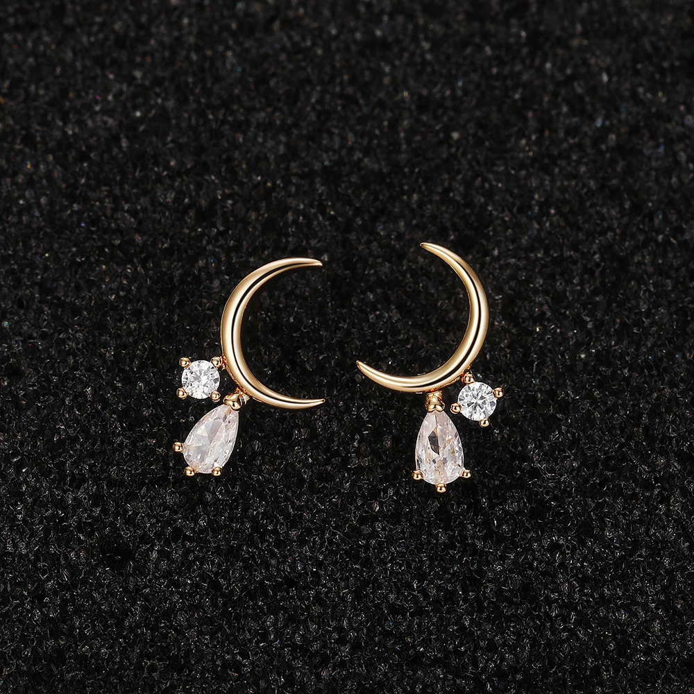 Huitan zierliche Mond-Ohrringe mit Zirkonia-Charm, luxuriöse modische Damen-Ohr-Accessoires, ausgefallenes Geschenk, Statement-Schmuck