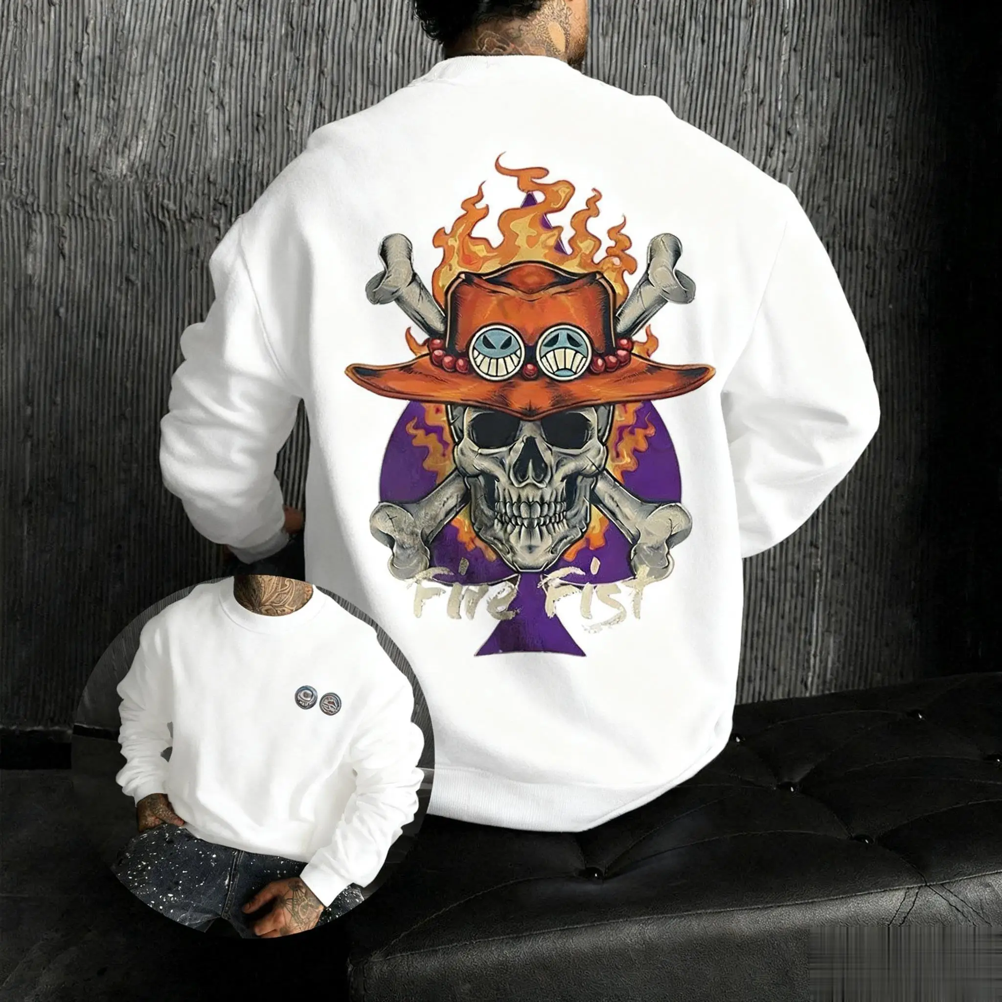 المتضخم خمر قطعة واحدة أنيمي طباعة الرجال النساء البلوز البلوز هوديي الشارع الشهير تأثيري رياضة الخريف موضة Y2k الملابس #2