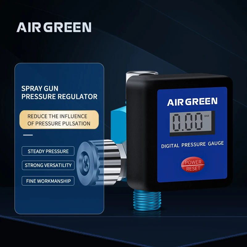 AIR GREEN Digital Pressure Gauge Regulator Unit For Spray Gun G1/4\