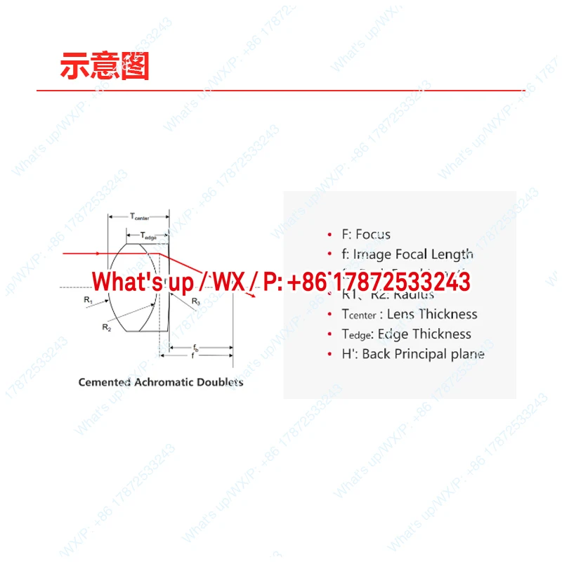 Research experimental equipment - achromatic double laminated lens, anti reflective film: 400 nm-700 nm