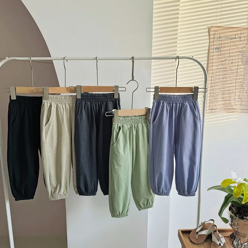 Haremshose für Mädchen, einfarbig, elastische Taille, Jogginghose für Jungen, lockere Passform, lässige, leichte Hose