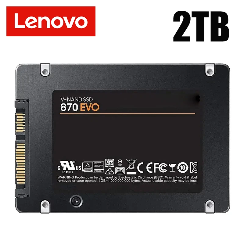 Lenovo-Disco Rígido Externo, Solid State Drive para Laptop, Disco Rígido Portátil, Alta Velocidade, Interface Sata3, 4TB SSD, 870 EVO