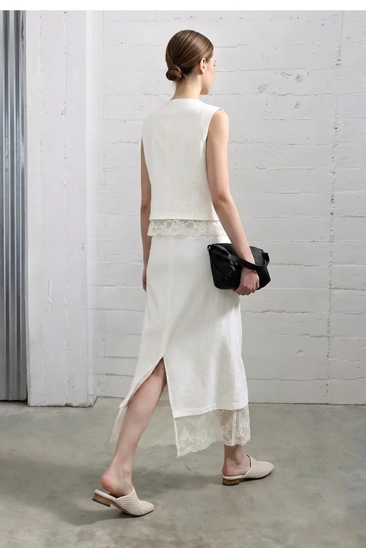Amii Women Skirt Lace Elegant Sequin Back Slit Ankle Length Office Lady Chic Straight Skirts Casual Women Clothing 12623026