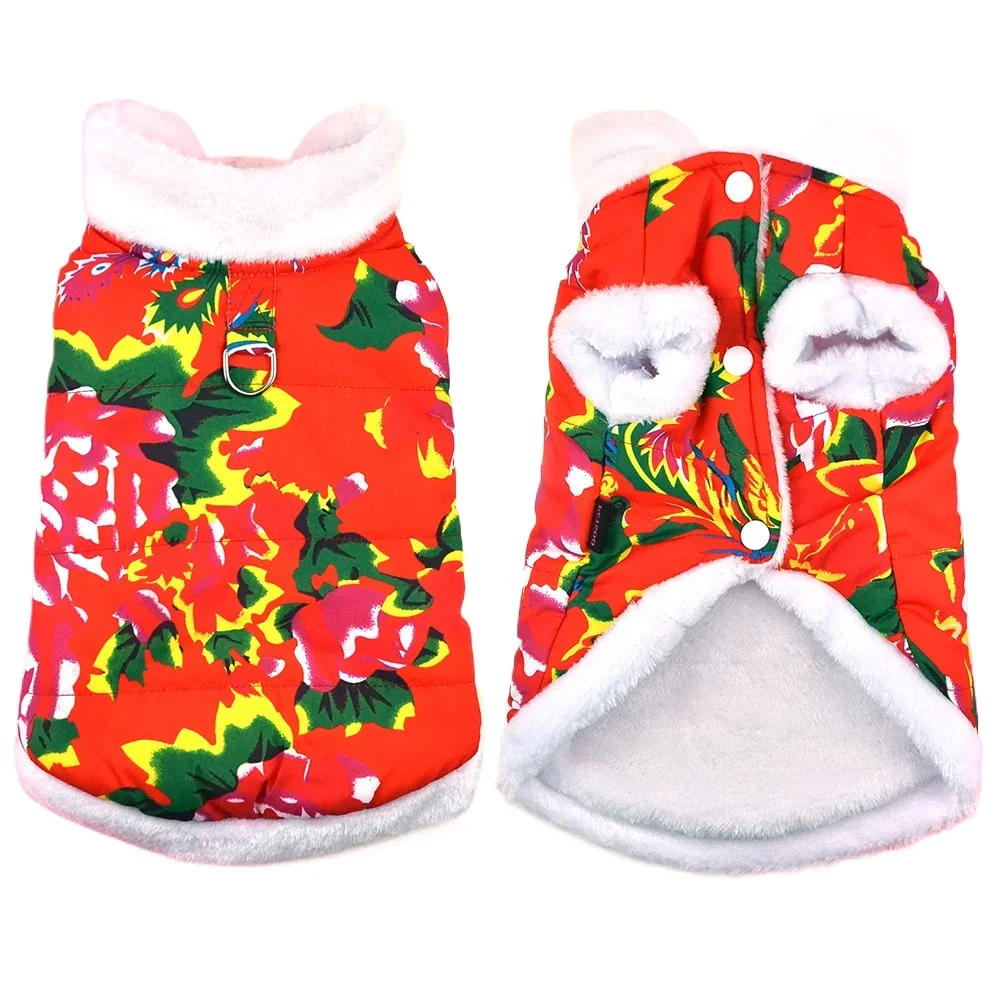 Dog Clothes Winter Northeast Large Flower Coat Pet New Year Clothing Waterproof Corgi Cotton Coat Teddy Bishop Winter Clothes