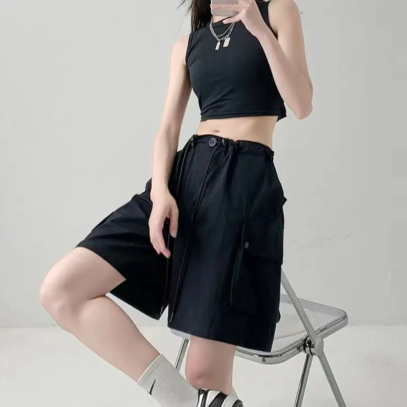 Work Shorts High Waist And Five-Point Pants Shorts Drawstring Loose Sports Straight Shorts Pocket Women Casual Trousers Summer