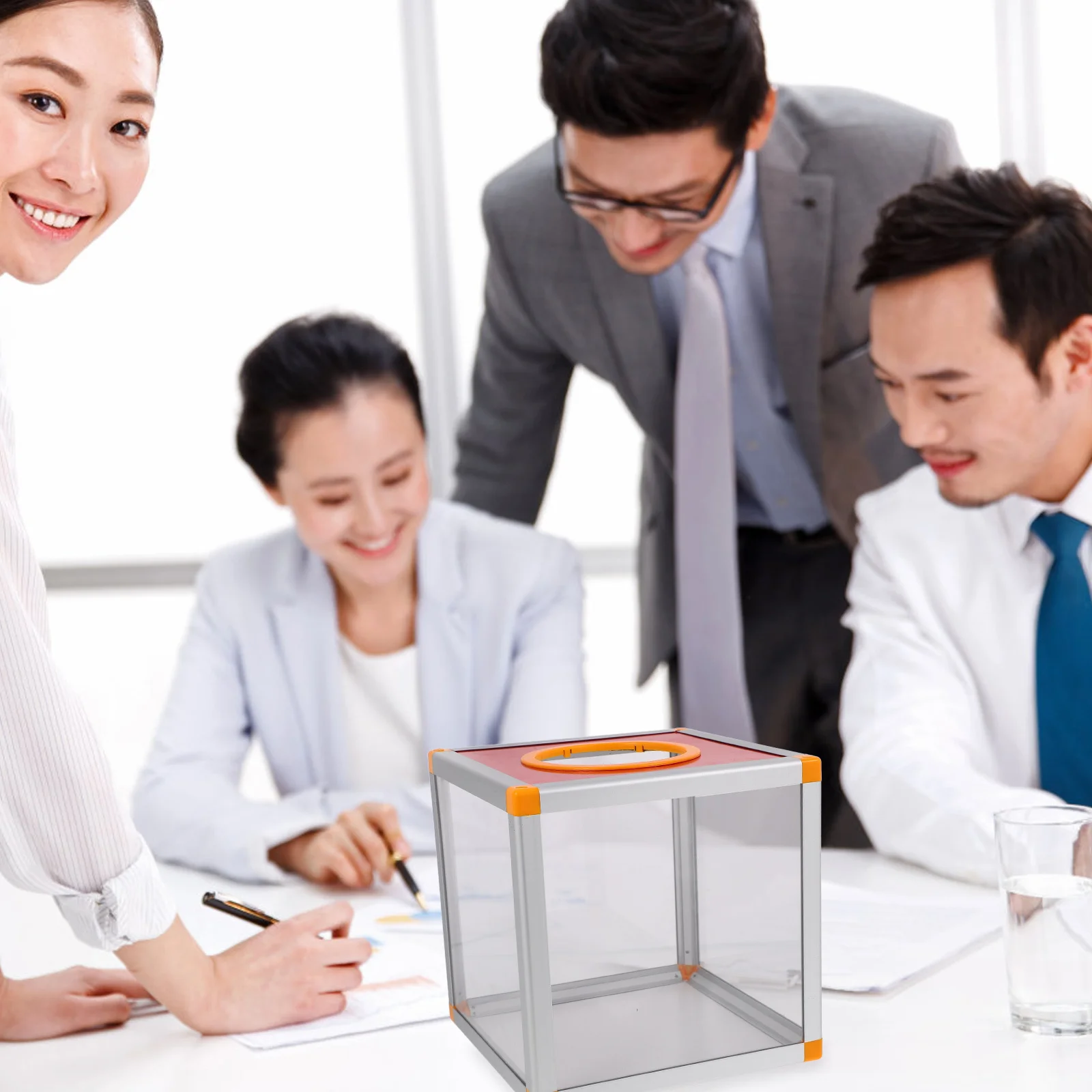 صندوق السحب الأحمر 20 سم صندوق التبرع الاقتراحات الواضحة التصويت رسم الاقتراع جمع الصمامات جمع الحاويات جائزة آمنة #3