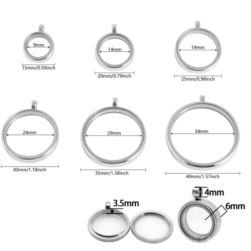 2Pcs Stainless Steel Round Memorial Cremation Urn Medallion Pendant DIY Punk Glass Coin Holder Floating Locket Pendentif Jewelry