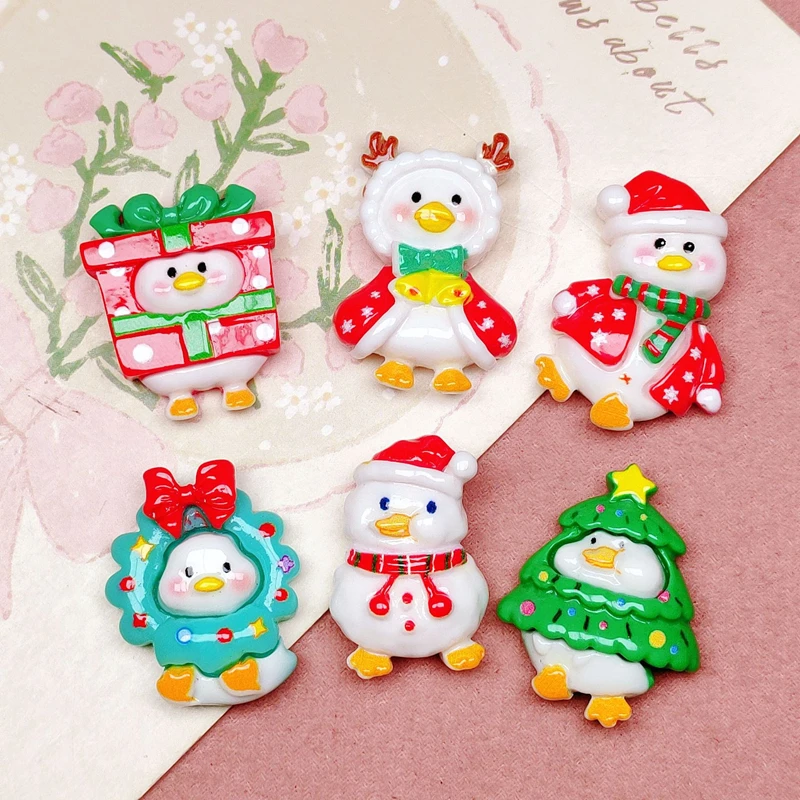 10 Pcs Cute Bright Interesting Cartoon Animal Christmas Duck Series Resin Scrapbook Diy Jewelry Wedding Hairpin Accessories