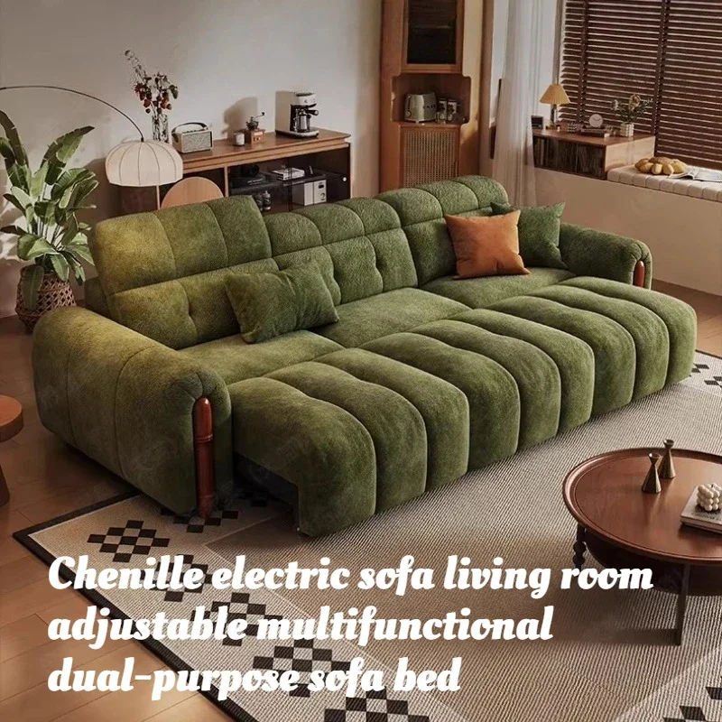 

Chenille Electric Sofa Adjustable Multifunctional Wood Frame Sleeper Sofa Bed Living Room Bedroom Recliner Power