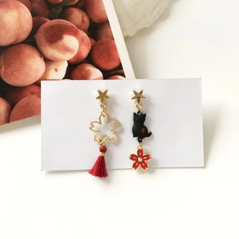 Lovely Cartoon Enamel Moon Cat Drop Earrings For Women Kawaii Cute Pink Bowknot Rabbit Dangle Earrings Girls Jewelry Gifts