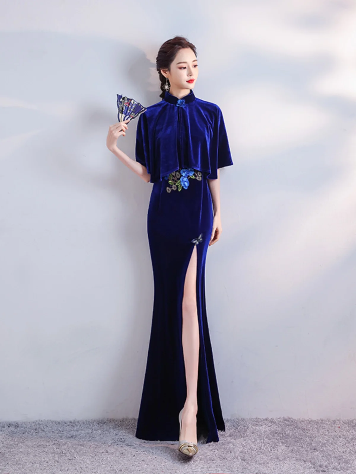

Ele Long Velvet Performance Costume Women's Slim Fit Fi Tail Year End Ball Gown Slimming Chinese Sle