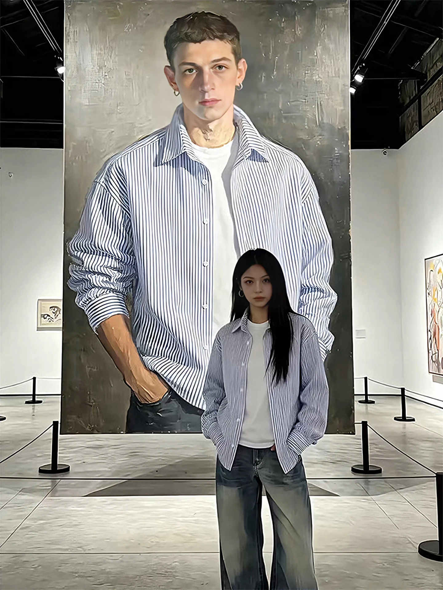 

Американская синяя рубашка в вертикальную полоску с длинными рукавами, свободного кроя, весенняя, молодежная, повседневная, для пар, дышащая, удобная.