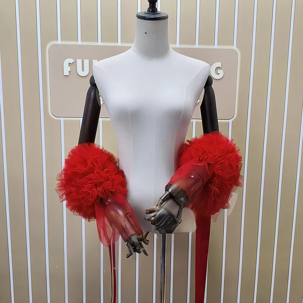 Modern Dance Accessories Arm Cover Ribbon Stereo Mesh Flower Decoration Sleeve Floating Stage Modern Dance Clothing Accessories