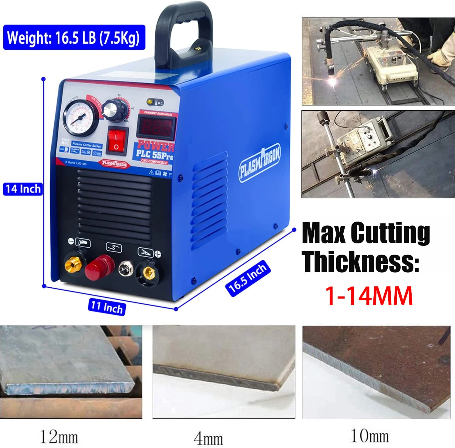 Plasmargon Plasma Cutter 55APilot Arc Plasma Cutting Machine CNC Plasma Cutter Low Frequency IGBT Metal Cutting Machinery 16MM