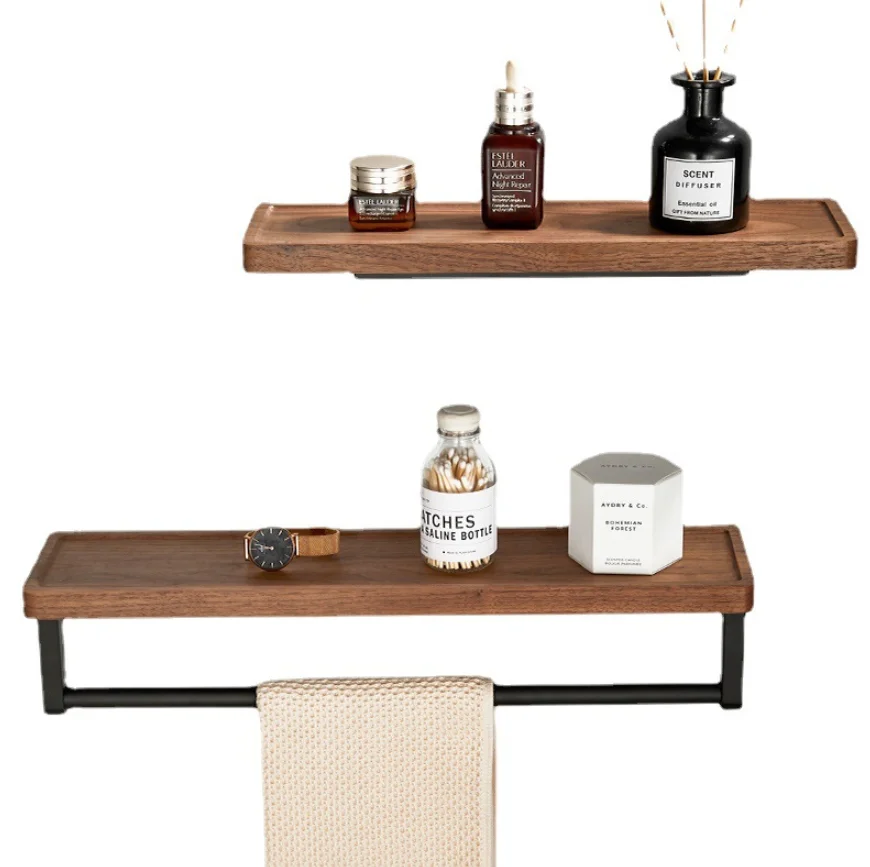 Bathroom Walnut rack the wall hanging storage shelf wood storage shelf