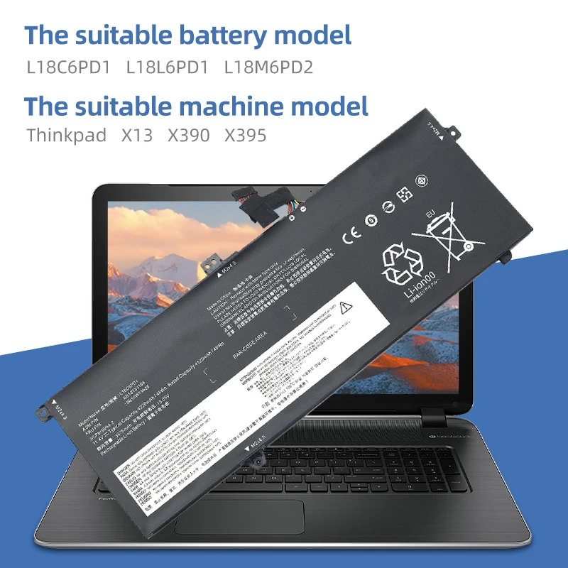 Imagem -06 - Bateria do Portátil para Lenovo Thinkpad X390 X395 X13 L18c6pd1 L18l6pd1 02dl017 Sb10k97655 02dl018 48wh Suozhan-l18m6pd1