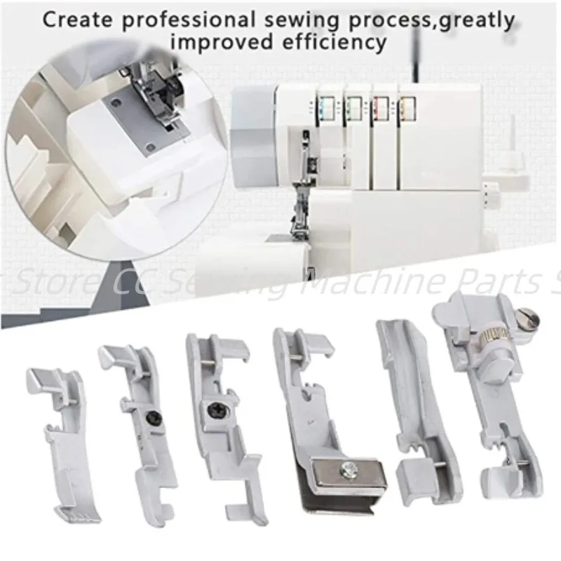 6Pcs Presser Foot Set for Singer 14U Household Multi‑Function Overlock Machine Gathering,Elastic,Cording Piping,Blind Hem,Lace..