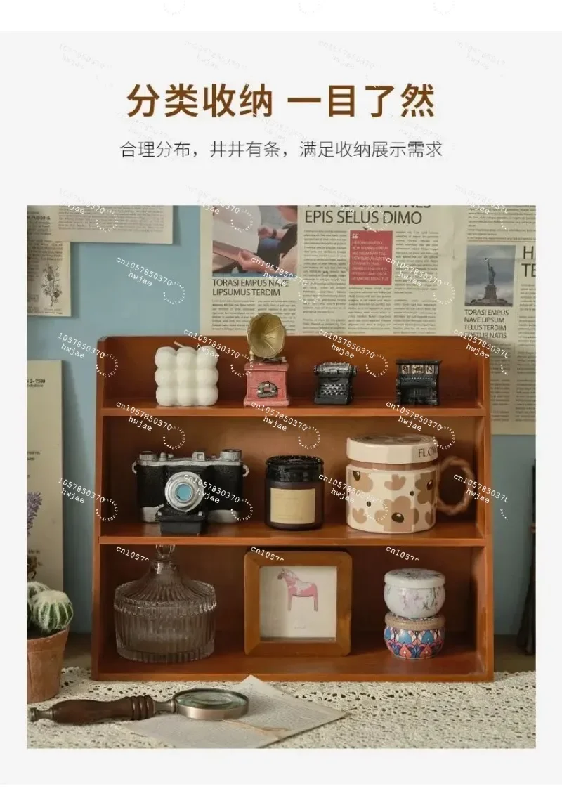 For Solid Wood Cosmetics Storage Rack Multi-layer Retro Desktop Organizer Cup Sample Storage Box