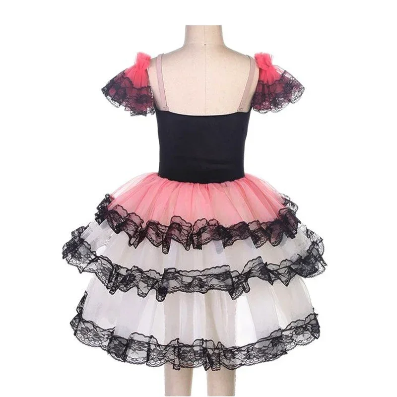 Red Long Romantic Tutu Ballet Skirt For Girls Women Children Spanish Dress Ballet Dance Performance Costumes Gimnastic Dress