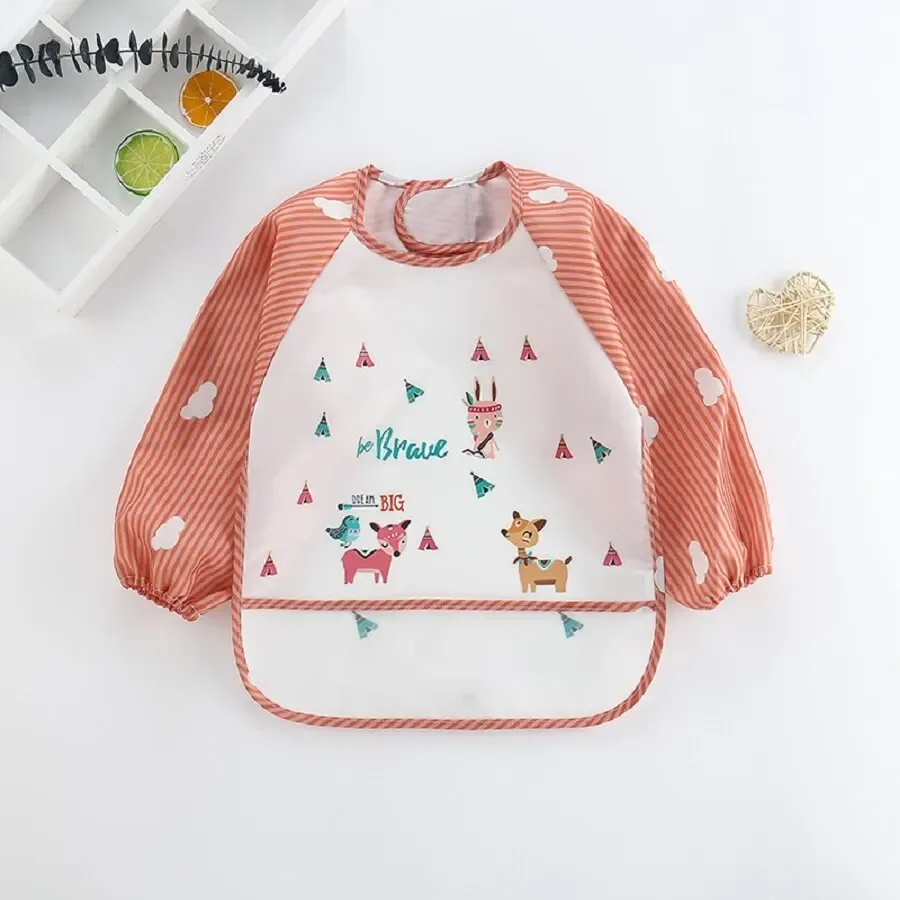 1Pcs Waterproof Eating Smock Infant Toddler Baby Cartoon Long Sleeve Art Apron Animal Smock Soft Baby Bib Burp Clothes