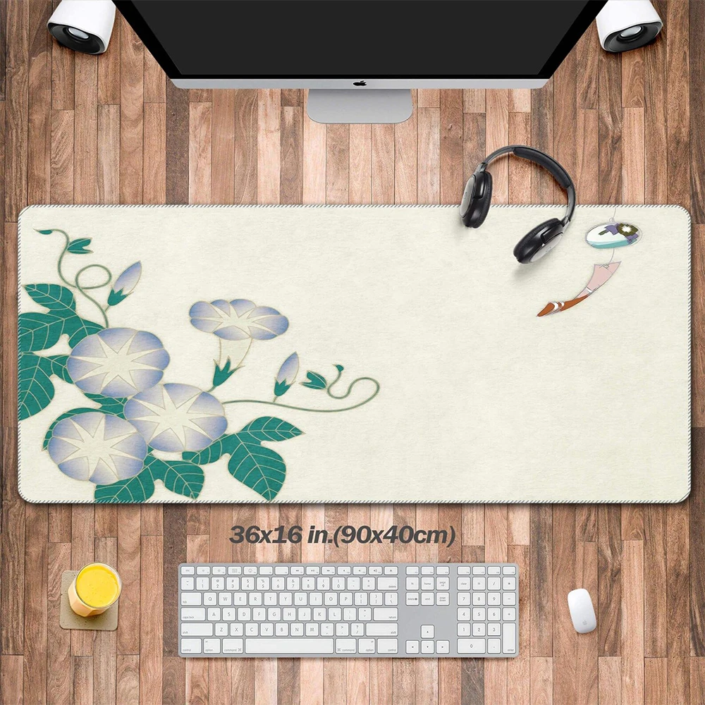 Japanese Art Deskpad,Japan Ukiyoe Mouse Pad XXL,Oriental Pattern Desk Mat Long,Cute Minimalist Extended Keyboard Laptop Desktop