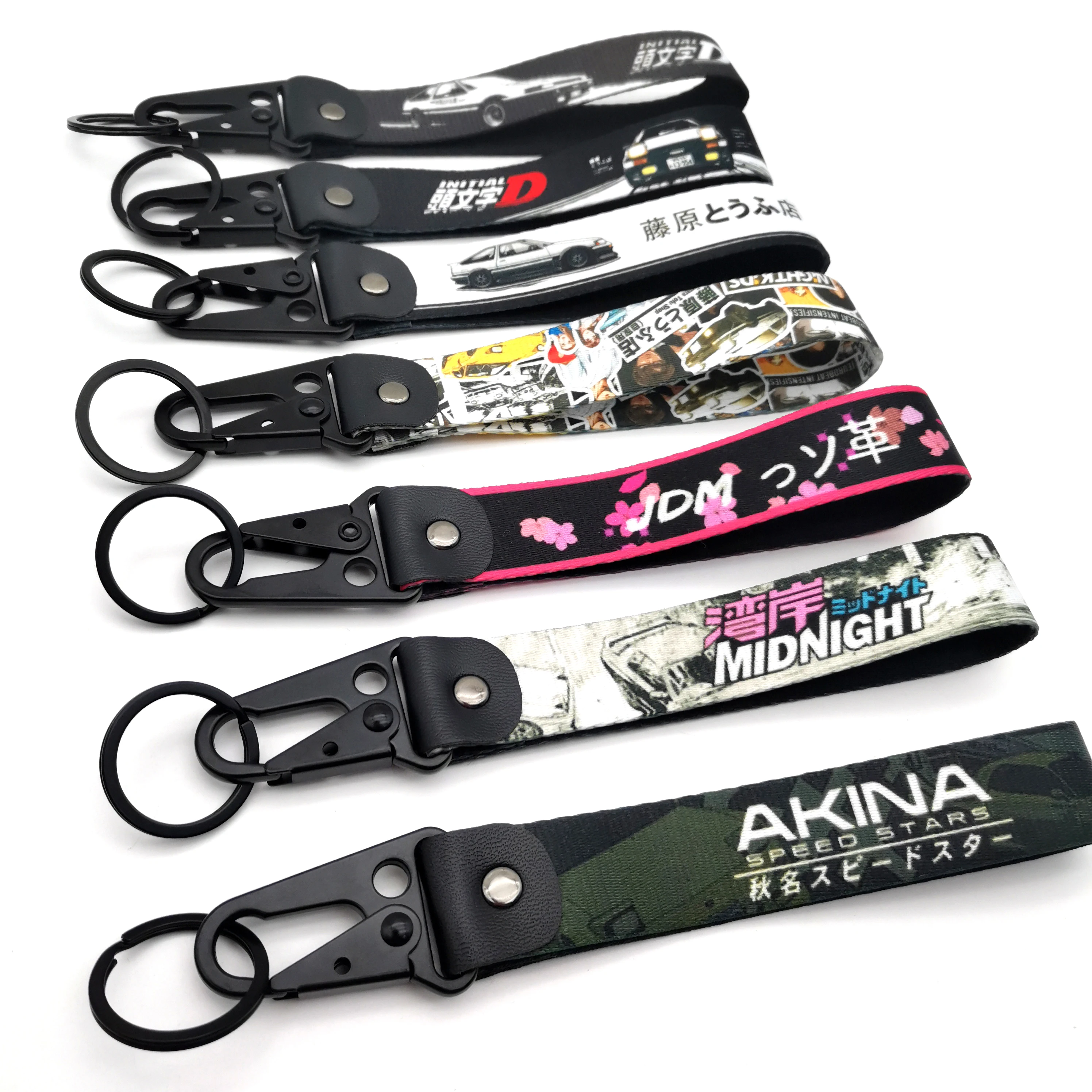 JDM Car Keychain Initial D Key Strap Car Nylon Strap Fujiwara Tofu Key Rings Car Motorcycle Great Wave of Kanagaw Key Tags