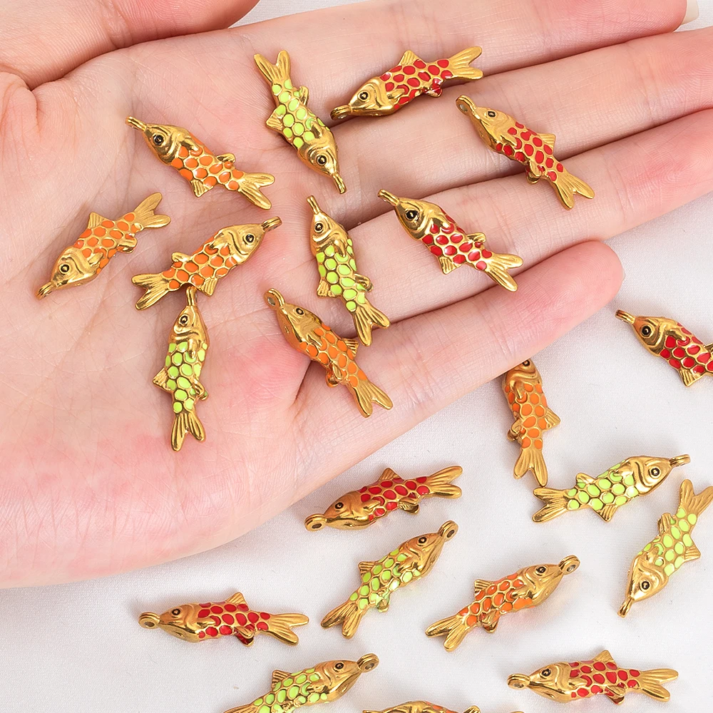 2pcs Stainless Steel Koi Fish Charms Enamel 3D Ocean Fish Accessories for DIY Necklace Bracelet Earring Jewelry Making Materials - Detail 1