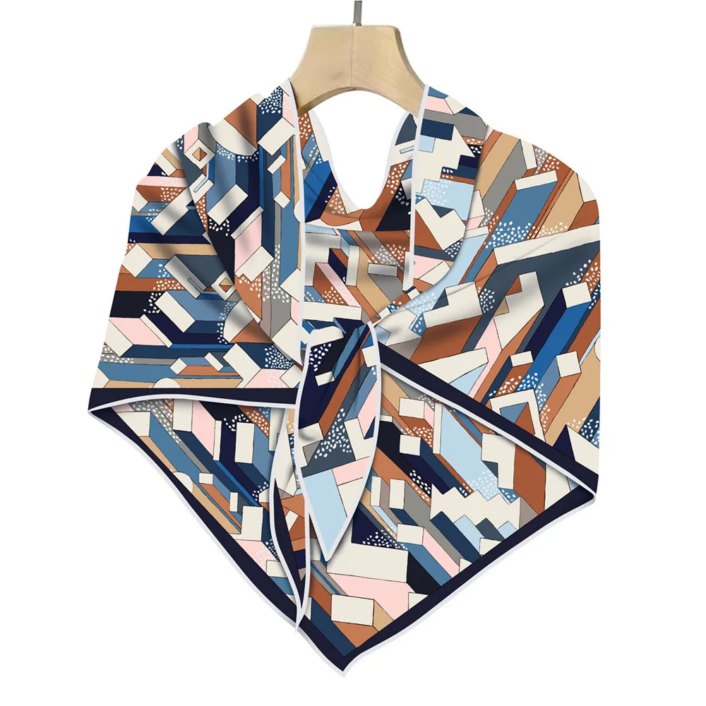 Châles triangulaires en soie pour femmes, grandes foulards de luxe de styliste, châle doux, Hijabs, sac cadeau de noël, décoration de tête