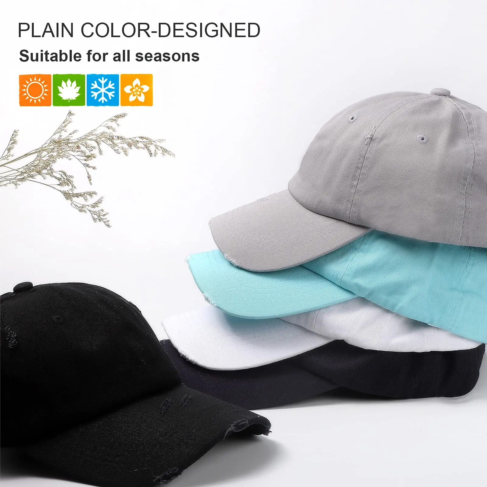 2023 New Fashion Unisex Distressed Ponytail Dad Hat for High Bun Classic Plain Cotton Baseball Caps with Ponytail Hole