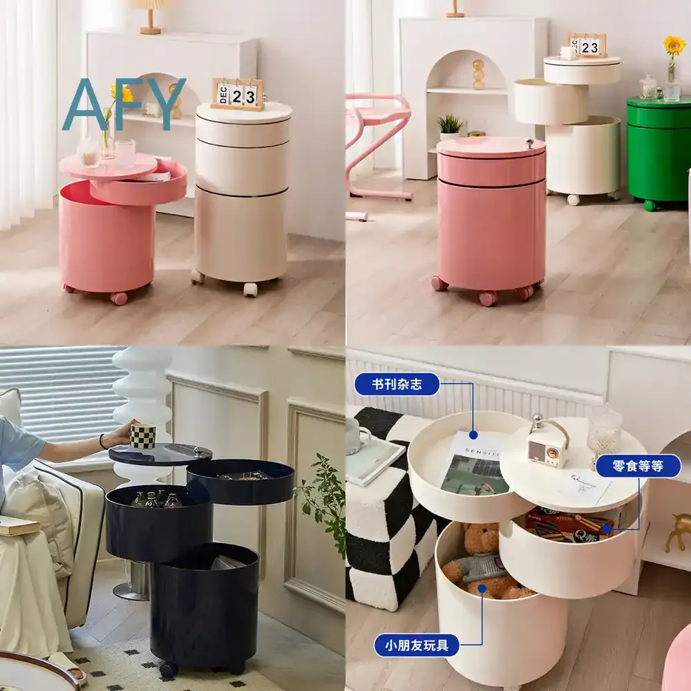 Nordic Designer Storage Cabinet for Home Office Living Room Bedroom Multi Tier Rotating Snack Organizer Mobile Side Table