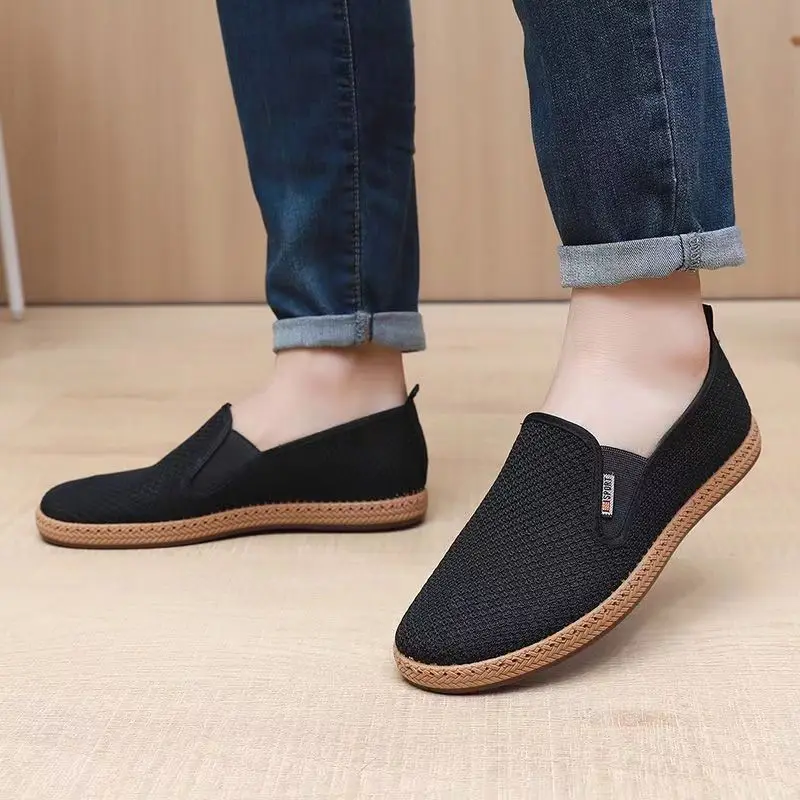 New Man Summer Mesh Hollow Out Casual Shoes  Soft Sole Non Slip Slip On Flat Sole Breathable Dad's Nude  Shoes Work Shoes