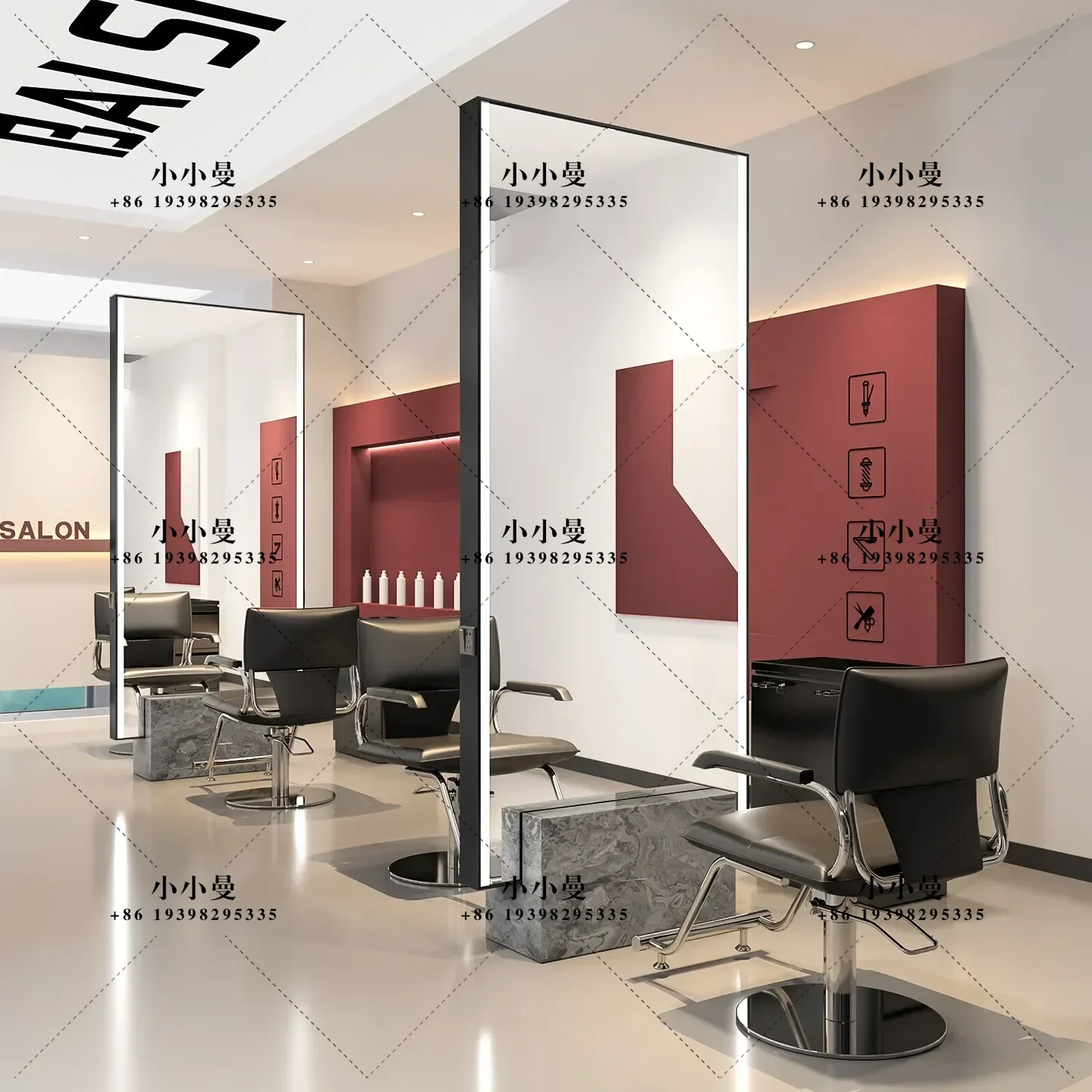 Internet celebrity barber shop marble mirror table hair salon perm mirror light luxury hair cutting floor mirror