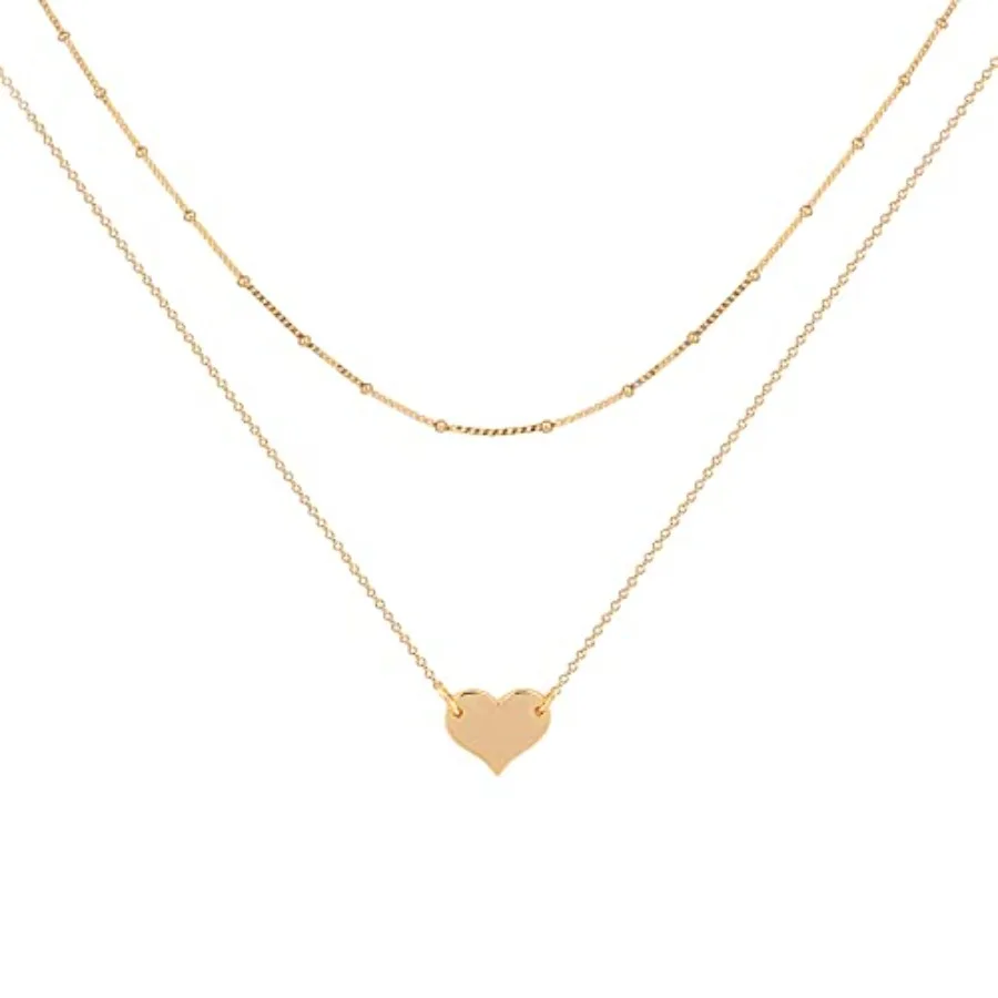

Layered Heart Necklace Pendant Handmade 18k Gold Plated Dainty Gold Choker Arrow Bar Layering Long Necklace for Women