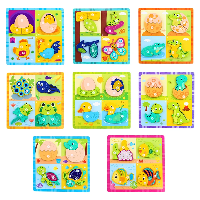 Wooden Dinosaur Animal Growth Process Evolution 3D Puzzle Board Early Education Cognitive Educational Toys For Children