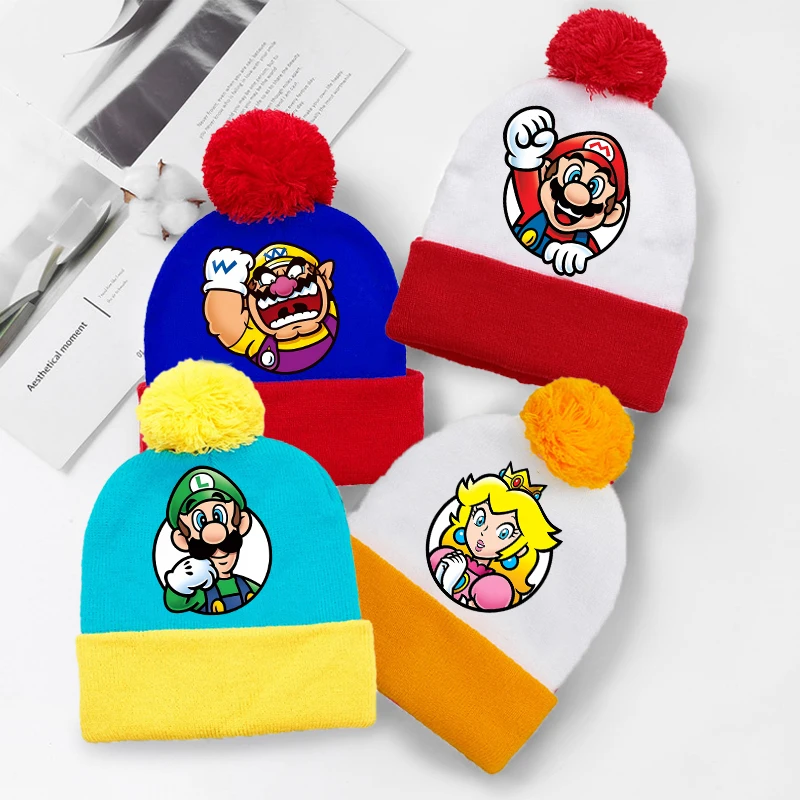 

Hot Super Marioed Children Hats Cartoon Anime Knitted Hat Fashion Warm Boy Girl Caps Winter Windproof Cute Kid Cap Birthday Gift