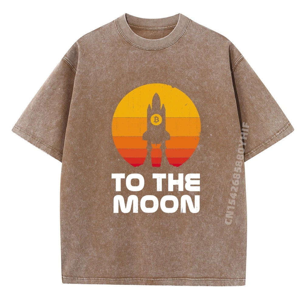 

Funny Tees Halloween Newest Retro Washed T Shirts Male T-shirts Men Bitcoin To The Moon Btc Graphic Tee Luxury Design Clothes