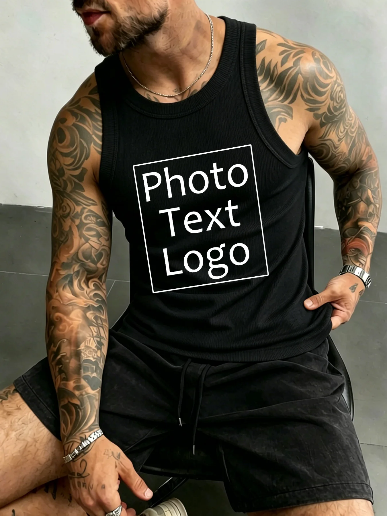 Personalized Custom Print Mens Sleeveless Thread Vest Sport Fitness Casual Tank Top Street Korean Fashion Clothes All-Match Tee
